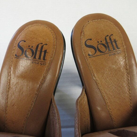 SOFFT Brown Tan Leather Heeled Sandals Size 8.5 Slip On Slide Mule Shoes 1227700 - Picture 5 of 15